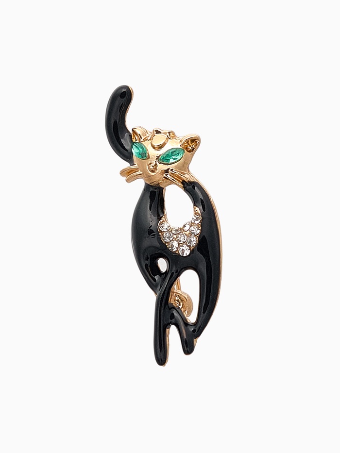Брошь «Кошечка», грация, черно-белая в золоте - Фото 1