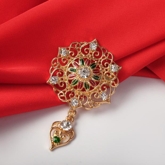 Брошь «1000 и1 ночь» круг с подвеской, цветная в золоте - Фото 1