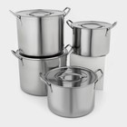 Набор кастрюль, 4 предмета: 6 л, 8.5 л, 11 л, 13.5 л, d=26/28/30 см, толщина металла 0.5 мм, нержавеющая сталь - Фото 1