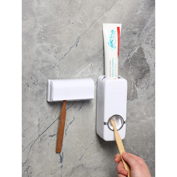 Держатель для зубных щёток и выдавливатель для зубной пасты, 15,4×6×6 см (для пасты), 11,5×5,5×3,5 см (для щёток), цвет МИКС - фото 1890816231