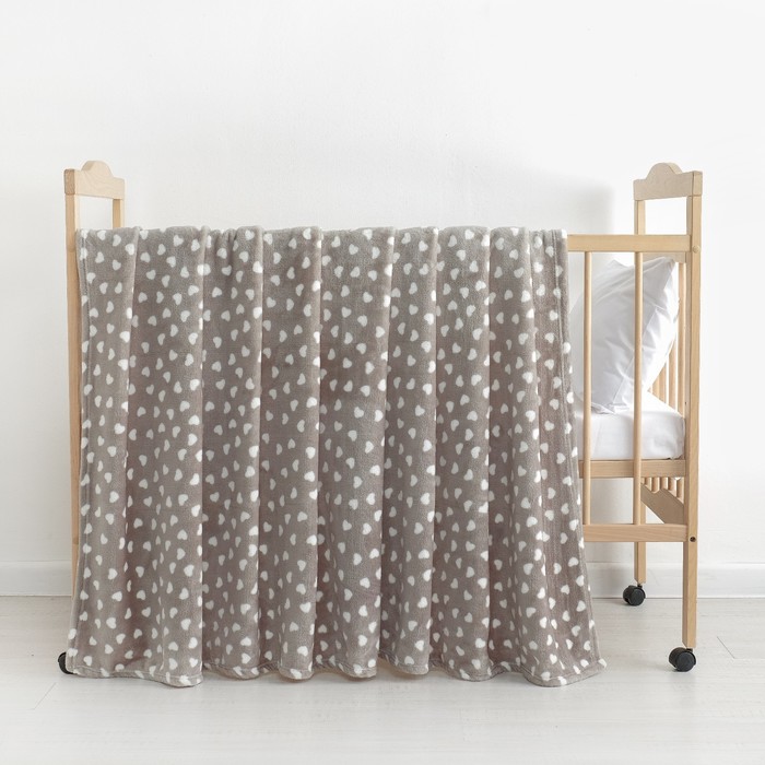 Плед «Сердечки» цвет серый 80×100 см, пл. 230 г/м², 100% п/э - Фото 1