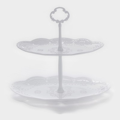 Этажерка для фруктов и десертов «Вивьен», 2 ярусная, пластик, овальная, 25.5×17,5/30×21.5 см, белая