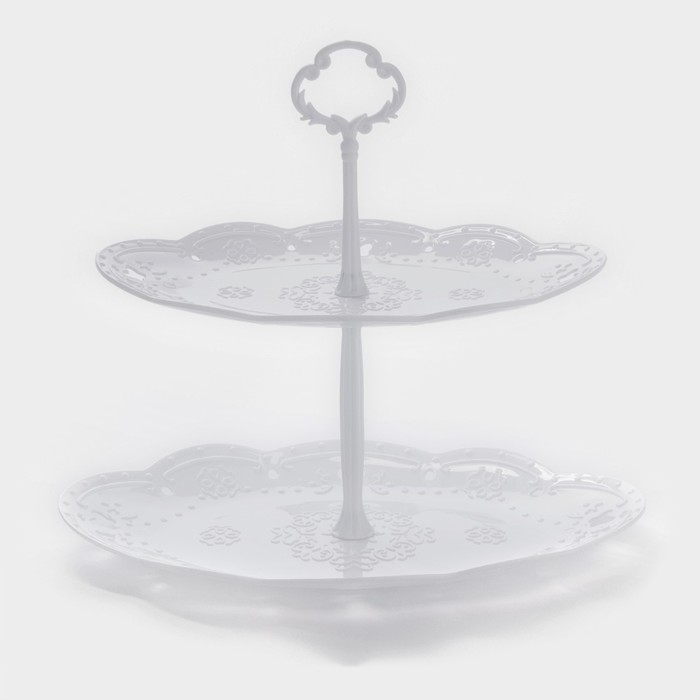 Этажерка для фруктов и десертов «Вивьен», 2 ярусная, пластик, овальная, 25.5×17,5/30×21.5 см, белая - Фото 1