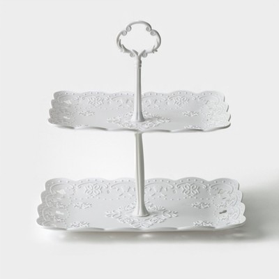 Этажерка для фруктов и десертов Доляна «Вивьен», 2 ярусная, пластик, прямоугольная, 22.5×16 см, 26.5×19 см, белая