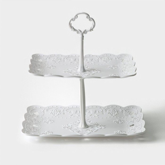 Этажерка для фруктов и десертов Доляна «Вивьен», 2 ярусная, пластик, прямоугольная, 22.5×16 см, 26.5×19 см, белая - Фото 1