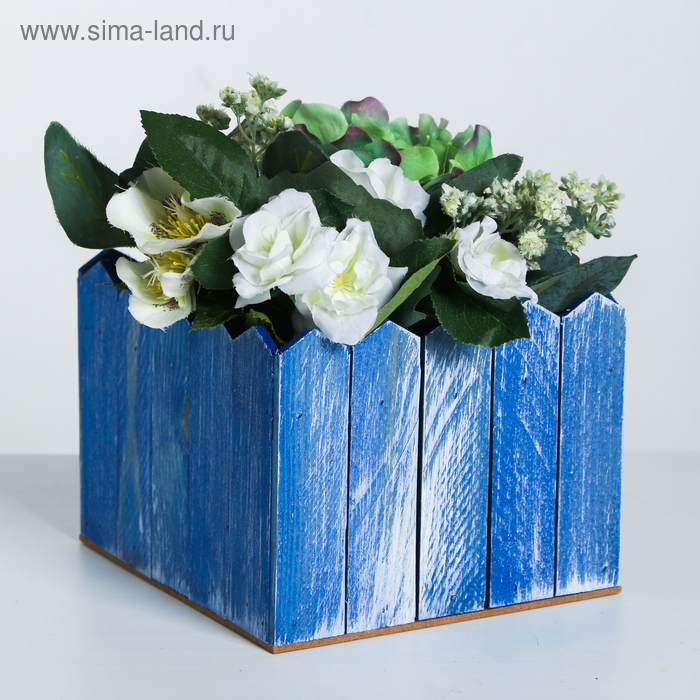 Кашпо заборчик массив, синий, 19 × 18 × 14.5 см - Фото 1
