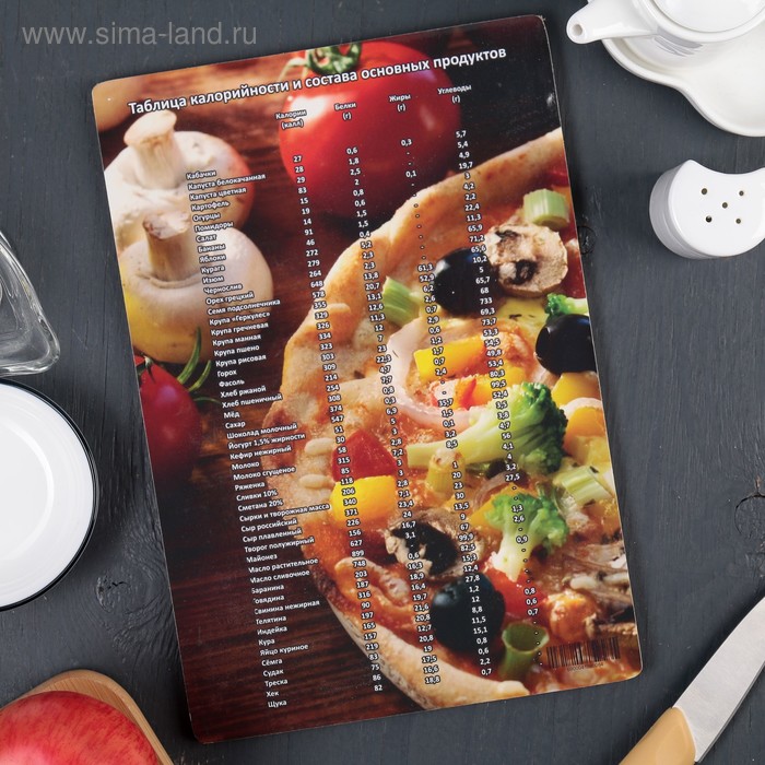 Доска разделочная деревянная с таблицей меры и веса «Пицца», 28×19×0,5 см - Фото 1