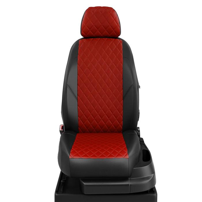Авточехлы для ГАЗ Газель Next с 2013-2023 г., 3 места, фургон, перфорация, экокожа, цвет красный, чёрный