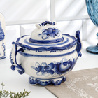 Сахарница фарфоровая, гжель, автор Рогова, 13×17 см, бело-синяя - Фото 2