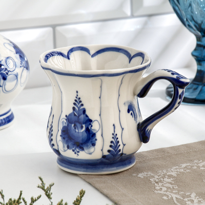 Кружка фарфор гжель «Солнышко», бело-синий, 9×7.5 см