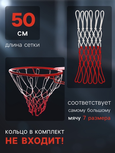 Сетка баскетбольная ONLYTOP, 50 см, нить 3.2 мм, 2 шт.