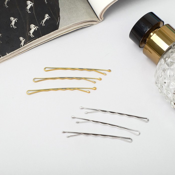 Невидимки для волос QF «Классика перламутр», набор 20 шт., 5 см, золото, серебро