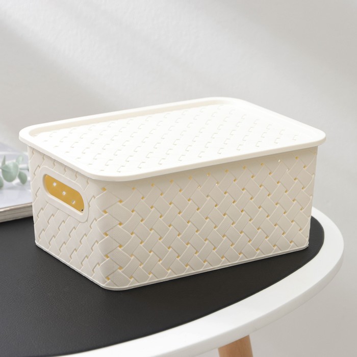 Корзина для хранения с крышкой Виолет «Береста», 3 л, 23,5×17,3×10,5 см, цвет слоновая кость - Фото 1