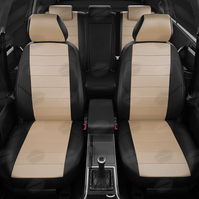 Авточехлы для KIA Magentis 2 с 2005-2010 г., седан, с перфорацией, экокожа, цвет бежевый, чёрный