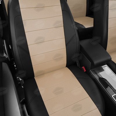 Авточехлы для KIA Magentis 2 с 2005-2010 г., седан, с перфорацией, экокожа, цвет бежевый, чёрный