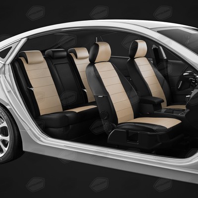 Авточехлы для KIA Magentis 2 с 2005-2010 г., седан, с перфорацией, экокожа, цвет бежевый, чёрный
