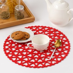 Салфетка сервировочная Доляна «Сердечки», d=30 см, красная 4016797