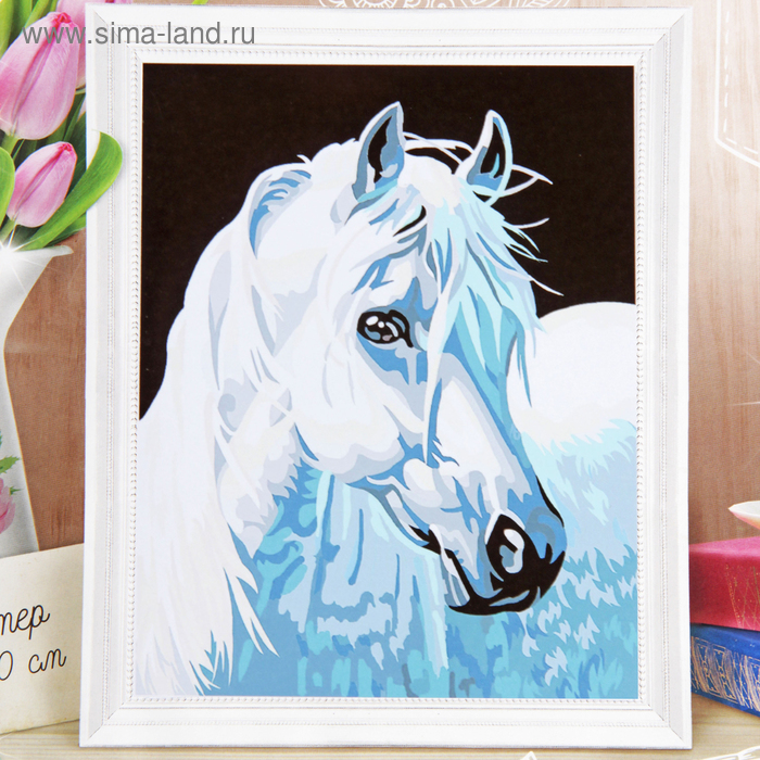 Роспись по холсту "Лошадь" по номерам с красками по 3 мл + кисти + инструкция + крепеж - Фото 1