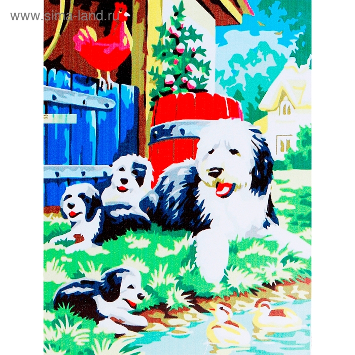 Роспись по холсту "Собачки" по номерам с красками по 3 мл + кисти + инструкция + крепеж - Фото 1