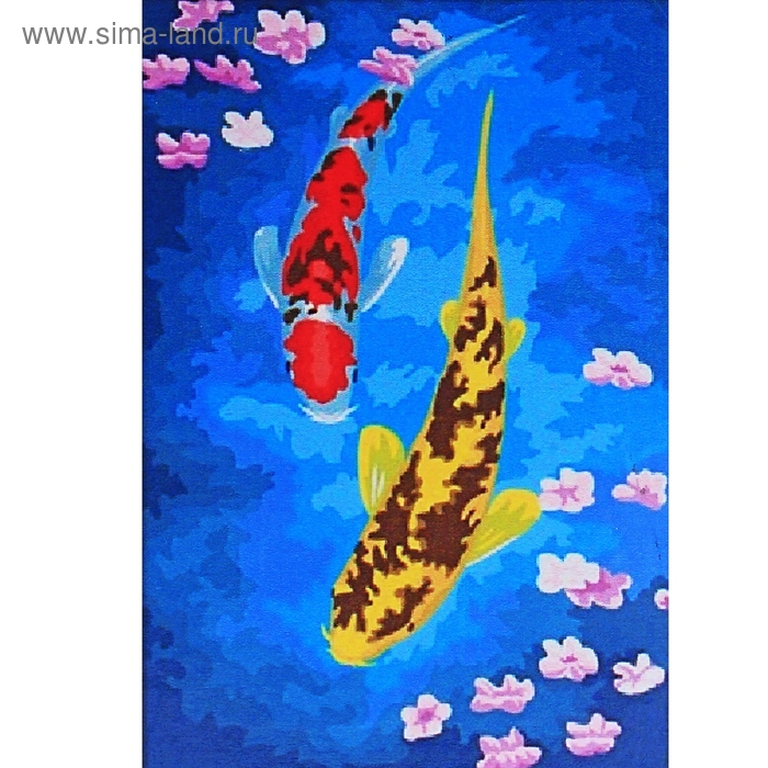 Роспись по холсту "Рыбки" по номерам с красками по 3 мл + кисти + инструкция + крепеж - Фото 1