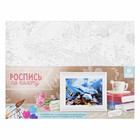 Роспись по холсту "Дельфины" по номерам с красками по 3 мл + кисти + инструкция + крепеж - Фото 2