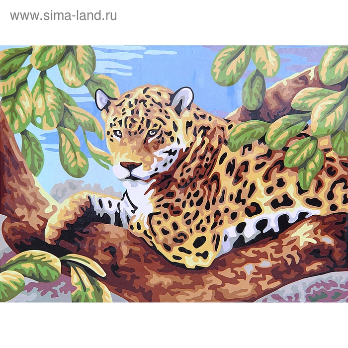 Роспись по холсту "Леопард" по номерам с красками по 3 мл, кисти, инструкция, крепеж - Фото 1