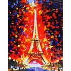 Роспись по холсту "Эйфелева башня" по номерам с красками по 3 мл + кисти + инструкция + крепеж - Фото 1