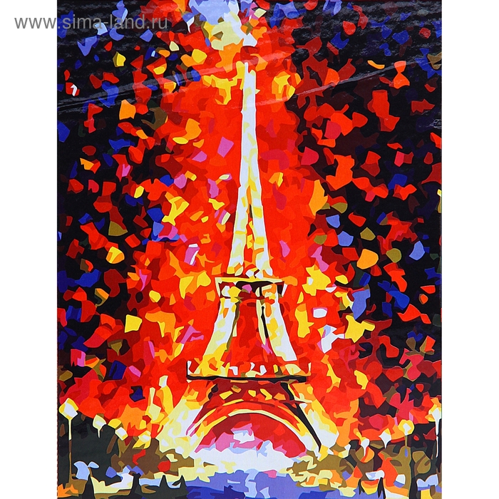Роспись по холсту "Эйфелева башня" по номерам с красками по 3 мл + кисти + инструкция + крепеж - Фото 1