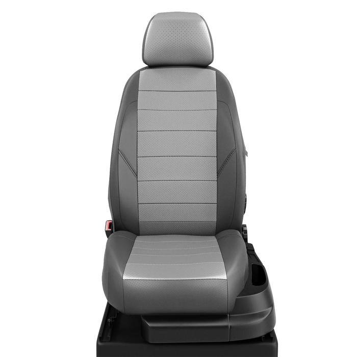 Авточехлы для ГАЗ Газель Next с 2013-2023 г., 3 места, фургон, перфорация, экокожа, цвет тёмно-серый, светло-серый