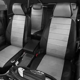 

Авточехлы для Nissan X-trail T30 с 2001-2007 г., джип, перфорация, экокожа, цвет серый, чёрный