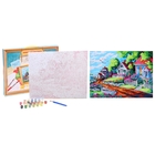 Роспись по холсту "Дома у моря" по номерам с красками по 3 мл + кисти + инструкция + крепеж - Фото 2