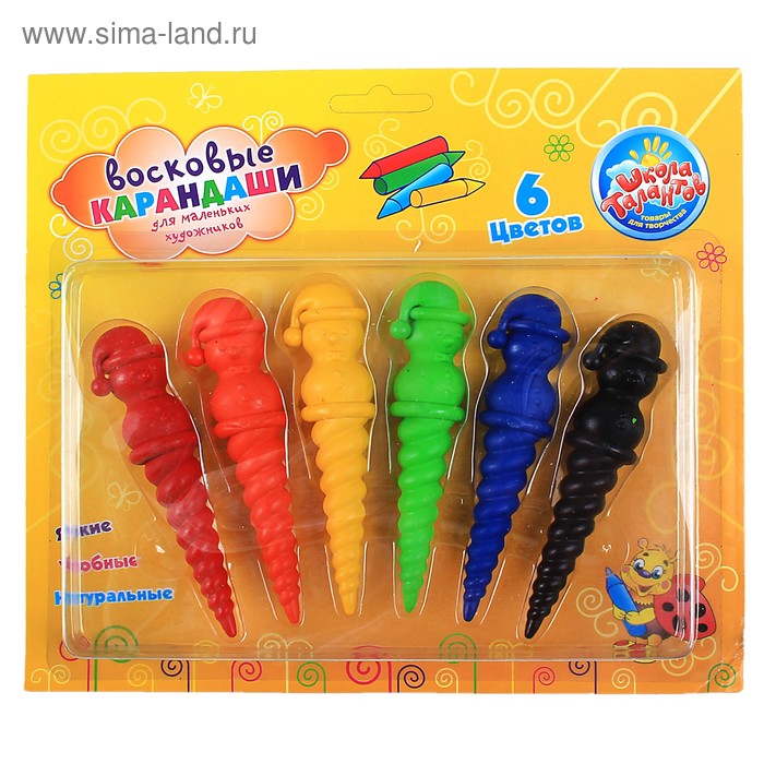 Восковые карандаши "Клоун", набор 6 цветов - Фото 1