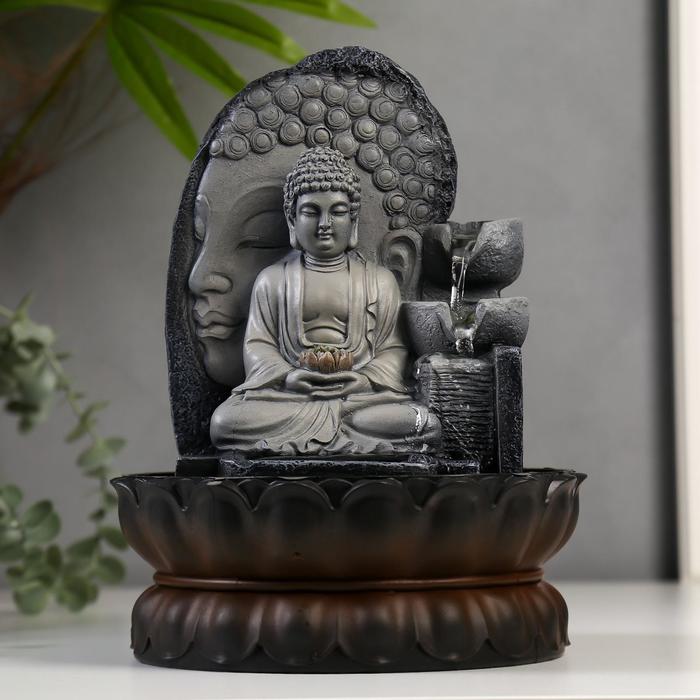 Фонтан настольный от сети, подсветка "Будда" серый мрамор 30х20,5х20,5 см - фото 1905538399