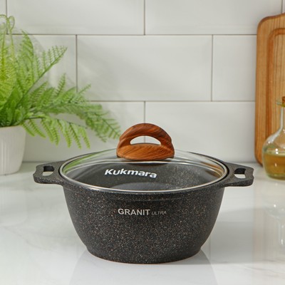 Кастрюля KUKMARA Granit ultra, 2 л, d=22.5 см, h=15.5 см, антипригарное покрытие, коричневая