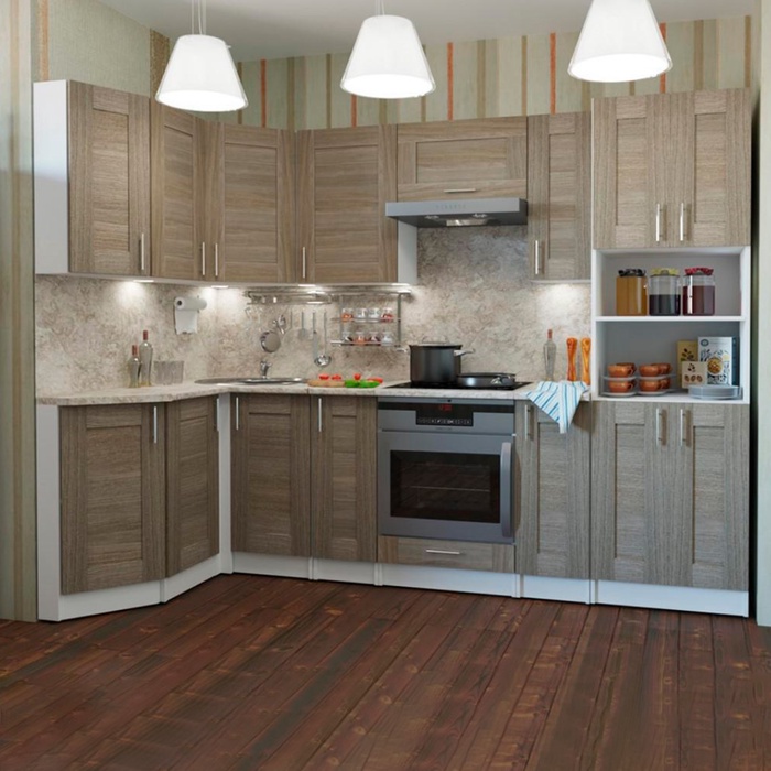 Кухонный гарнитур угловой «Лира гранд прайм», 2600×1400 мм, цвет квадро шимо светлый/белый - Фото 1