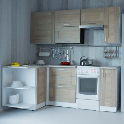 Кухонный гарнитур угловой «Лира прайм», 1300×2100 мм, цвет ясень шимо светлый