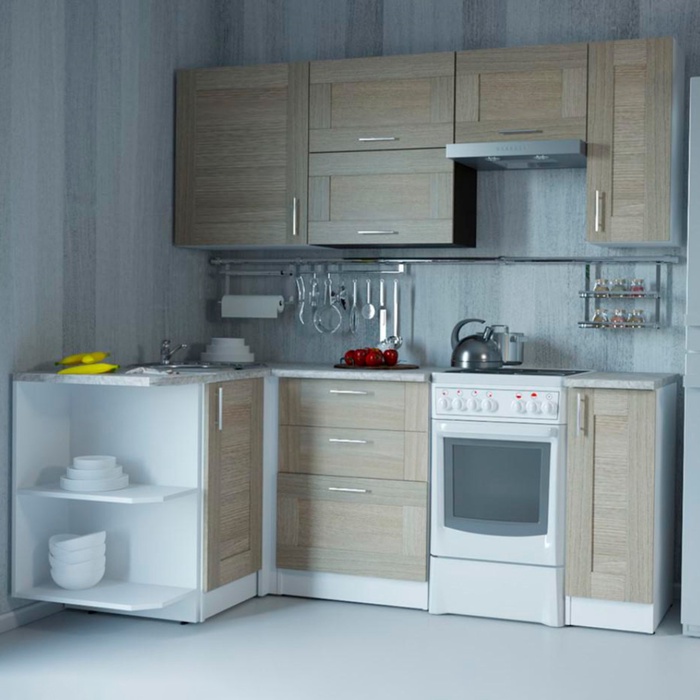 Кухонный гарнитур угловой «Лира прайм», 1300×2100 мм, цвет ясень шимо светлый - Фото 1