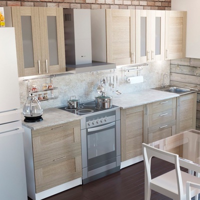 Кухонный гарнитур прямой «Лира компакт», 2200 мм, цвет ясень шимо светлый