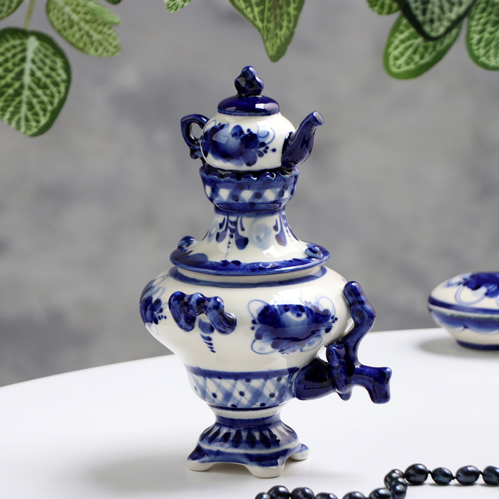 Самовар гжель «гжель», бело-синий,керамика, - Фото 1