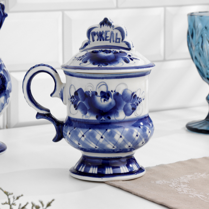 Кружка гжель «Гжельская», бело-синий,керамика, - Фото 1