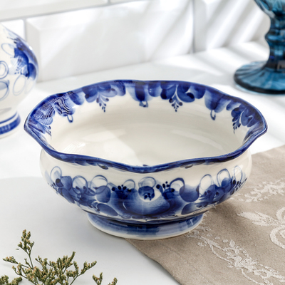 Миска - пельменница гжель «Яркий вкус», бело-синий, фарфор, 7×17 см