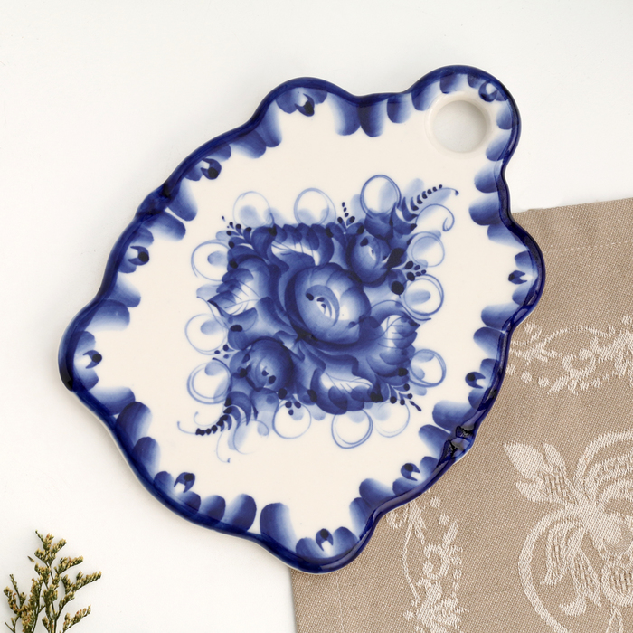 Сырная доска гжель «Черепашка», бело-синий, фарфор, 21х15 см - Фото 1