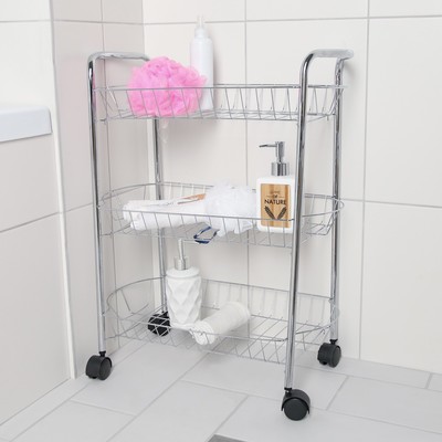 Этажерка напольная 3-х секционная, на колёсиках, 50×26.5×63 см, хром