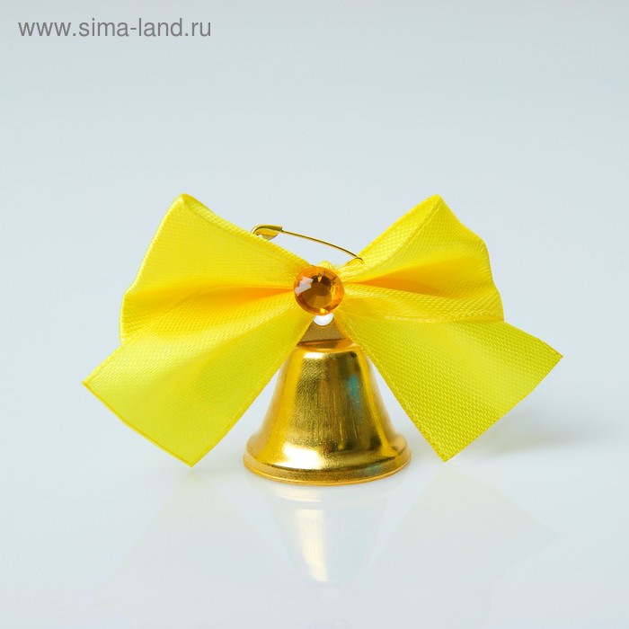 Колокольчик "Звоночек", атласный бант со стразой, золотой - Фото 1