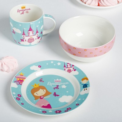 Набор посуды «Принцесса»: 3 предмета: кружка 250 мл, глубокая тарелка 430 мл, тарелка d=15 см