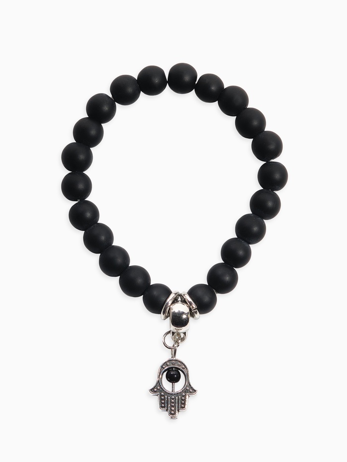 Браслет-оберег «Рука счастья Хамса», шунгит, чёрный с серебром, d=6 см - Фото 1
