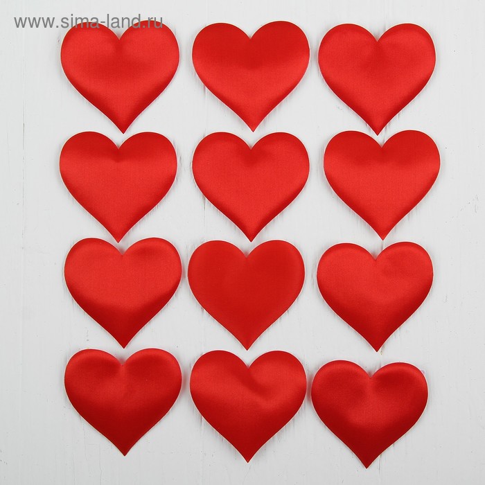 Сердечки декоративные, набор 12 шт., размер 1 шт: 6,5×5 см, цвет красный - Фото 1