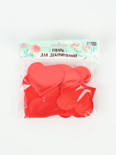 Сердечки декоративные, набор 12 шт., размер 1 шт.: 6.5×5 см, красные