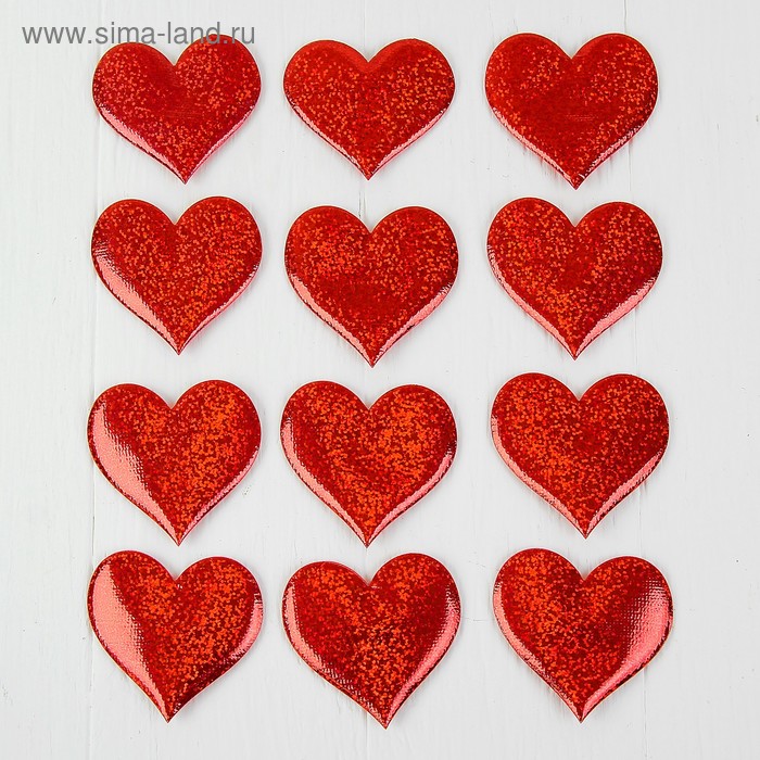Сердечки декоративные, набор 12 шт., размер 1 шт: 6,5×6 см, цвет красный - Фото 1