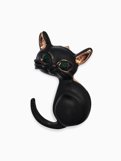 Брошь «Котёнок», чёрная, глянцевая в золоте